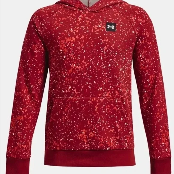 Boys youth UA Under Armour Rival Fleece Printed hoodie sweatshirt red splatter - Picture 1 of 2